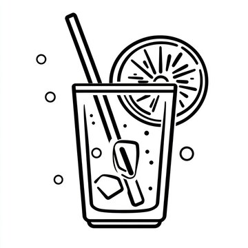 recommend clip art: Iced citrus drink, straw, summer, simple line art, beverage menu illustration