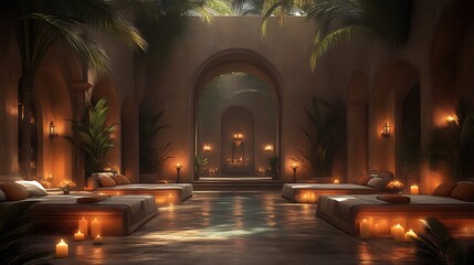 Serene Courtyard Oasis With Lighted Beds and Tranquil Pool