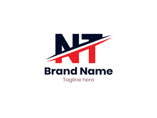 Fototapeta premium Vector NT logo design divided by line. NT logo template with red and black color. TN logo, TNletter
