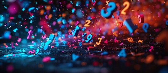 Captivating Neon Numbers and Letters Floating on Abstract Backdrop