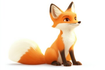 Obraz premium Cartoon fox with orange and white fur sitting on a white background