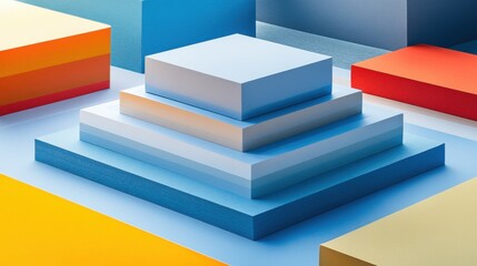 Colorful Geometric Shapes on a Vibrant Background with Layers