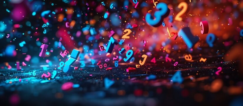 Captivating Neon Numbers and Letters Floating on Abstract Backdrop