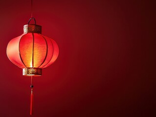 Fototapeta premium Illuminated Red Chinese Lantern Festive Asian Decor Holiday Lighting