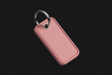 Pink rectangular keychain with a metal ring, ideal for branding or personalization.