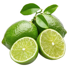 Vibrant Green Limes with Lush Leaves: A Fresh Citrus Still Life Photography