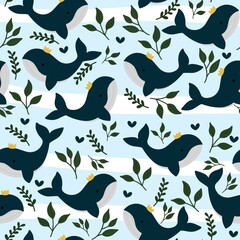 seamless background pattern with Blue whales