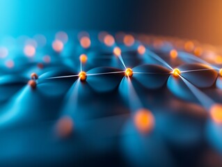 Abstract Network Glowing Orange Nodes Deep Blue Background. AI Generated