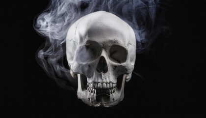 Fototapeta premium Symbolic X-ray Skull Silhouette Emerging from White Smoke
