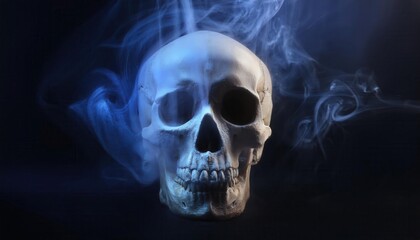 Symbolic Blurred Skull Amidst Smoke on Black Background
