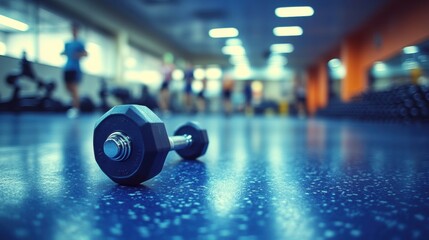 Close Up of a Dumbbell on a Gym Floor with Blurred Background