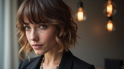 Fototapeta premium A beautiful representation of the balayage technique, highlighting natural gradients in hair color, expertly blending dark roots with lighter ends for a sophisticated look