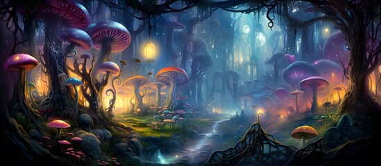 Fototapeta premium Enchanting mushroom forest at night