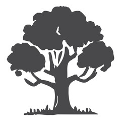 Single tree and leaves silhouette vector, isolated on white background, nature environment concept, fill with black color tree icon.