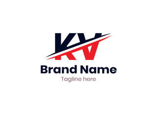 Vector KV logo design divided by line. KV logo template with red and black color. VK logo, VK letter