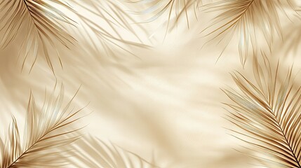 Obraz premium Golden Palm Leaf Shadows: A Serene Minimalist Artwork
