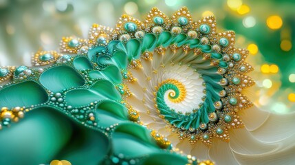 Colorful Abstract Spiral Design with Green and Gold Accents