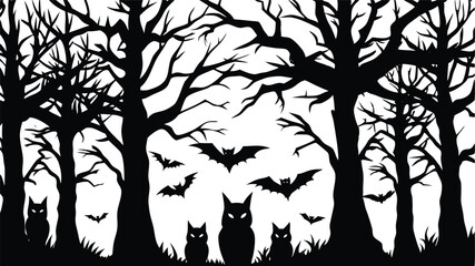 Creepy Forest with Bats and Owls