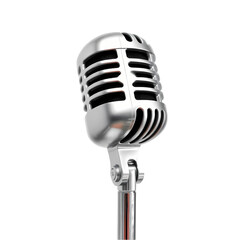 Fototapeta premium Vintage Silver Microphone Studio Recording Equipment Retro Style Broadcast Audio old grid tool metal