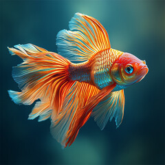 Fototapeta premium Vibrant orange goldfish, flowing fins, aquatic elegance.