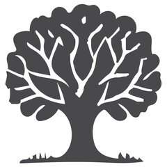 Single tree and leaves silhouette vector, isolated on white background, nature environment concept, fill with black color tree icon.