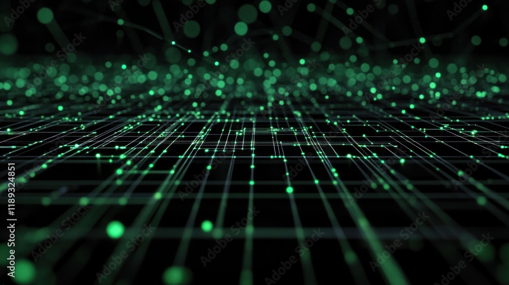 Poster abstract green network grid digital technology data flow visualization futuristic