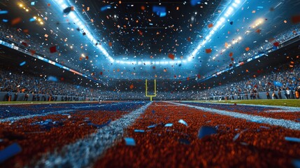 Celebration Moment at a Football Stadium with Confetti Shower