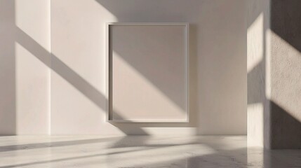 Fototapeta premium Sleek Frame Mockup on Blank Wall with Gentle Light and Shadows