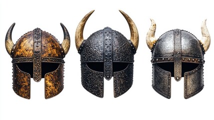 Ancient Warrior Helmets with Horns for Historical Reenactment