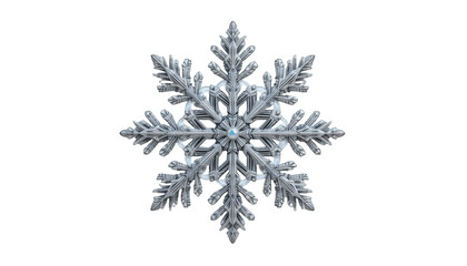 Detailed Symmetrical Snowflake with Intricate Patterns on Transparent Background