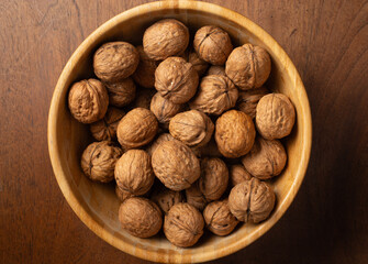 Close-up detail of walnuts picked from the walnut tree
