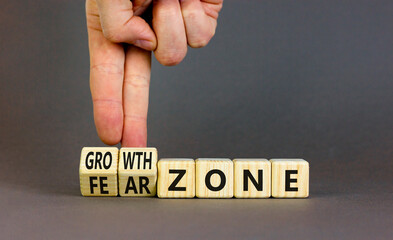 Growth or fear zone symbol. Concept words Growth zone Fear zone on wooden cubes. Beautiful grey...