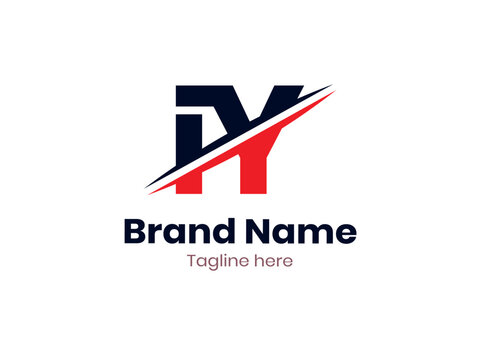 IY logo design divided by line. IY vector logo template with red and black color. YI logo, YI letter