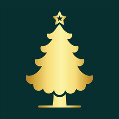 Obraz premium Festive Gold Christmas Tree Vector Icon 