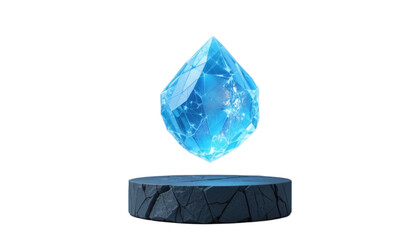 Ethereal Blue Crystal on Ancient Stone Pedestal with Visible Cracks Transparent Background