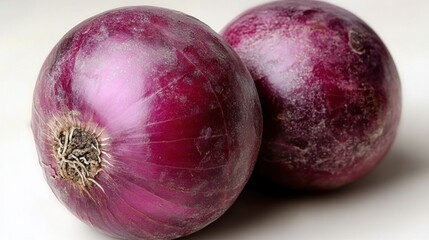 Fresh Purple Onions on White Background for Culinary Use