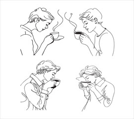 One line drawing office workers having a coffee icon break