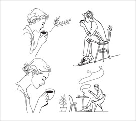 One line drawing office workers having a coffee icon break