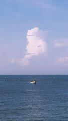 Amazing Seascape view. Magic energy of beautiful happy clouds. Vietnam tropical calm sea