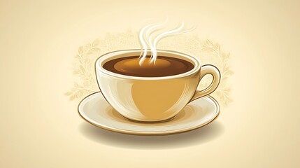 A steaming cup of coffee sits on a saucer
