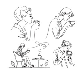 One line drawing office workers having a coffee icon break