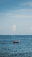 Amazing Seascape view. Magic energy of beautiful happy clouds. Vietnam tropical calm sea