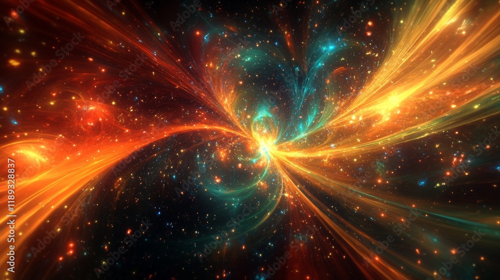 Poster an enchanting view of fireworks exploding in a starry sky, with bursts of color spreading outward, c