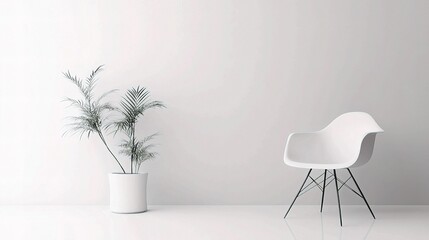 Modern White Office Interior with Chair and Potted Plant Design