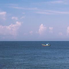 Amazing Seascape view. Magic energy of beautiful happy clouds. Vietnam tropical calm sea
