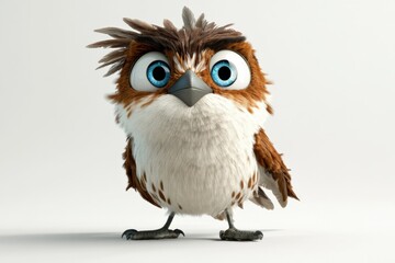 Fototapeta premium cartoon bird with big blue eyes on a white background