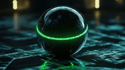 Futuristic Glowing Orb: A Cyberpunk Sphere with Neon Green Energy Band