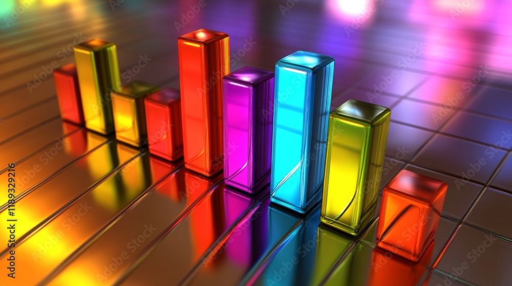 Poster A D business bar graph with colorful bars and shadow effects, representing key performance indicators, displayed on a smooth gradient background for a modern touch.
