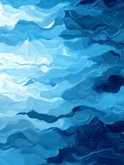 Obraz premium Stunning Digital Painting: Abstract Blue Wavescape Illustration. AI Generated