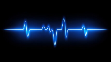 A single, bright neon blue line on a black background represents the electrocardiogram heartbeat.